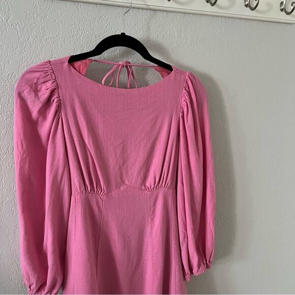 Böhme Pink Linen Blend Open-Back Mini Dress - Picture 2 of 6